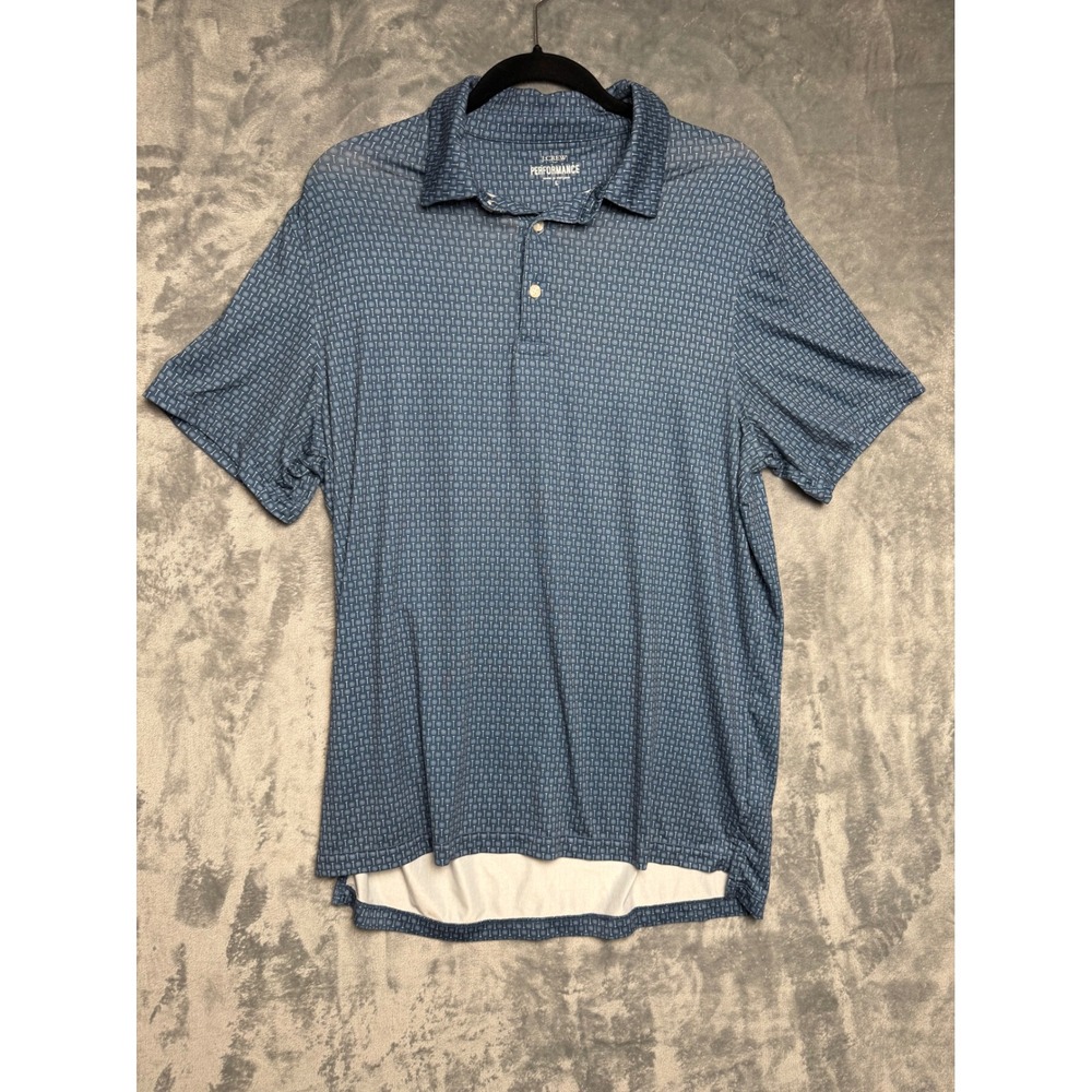 J. Crew Performance Mens Large Blue Golf Ball Tee Print Polo Shirt Short Sleeve